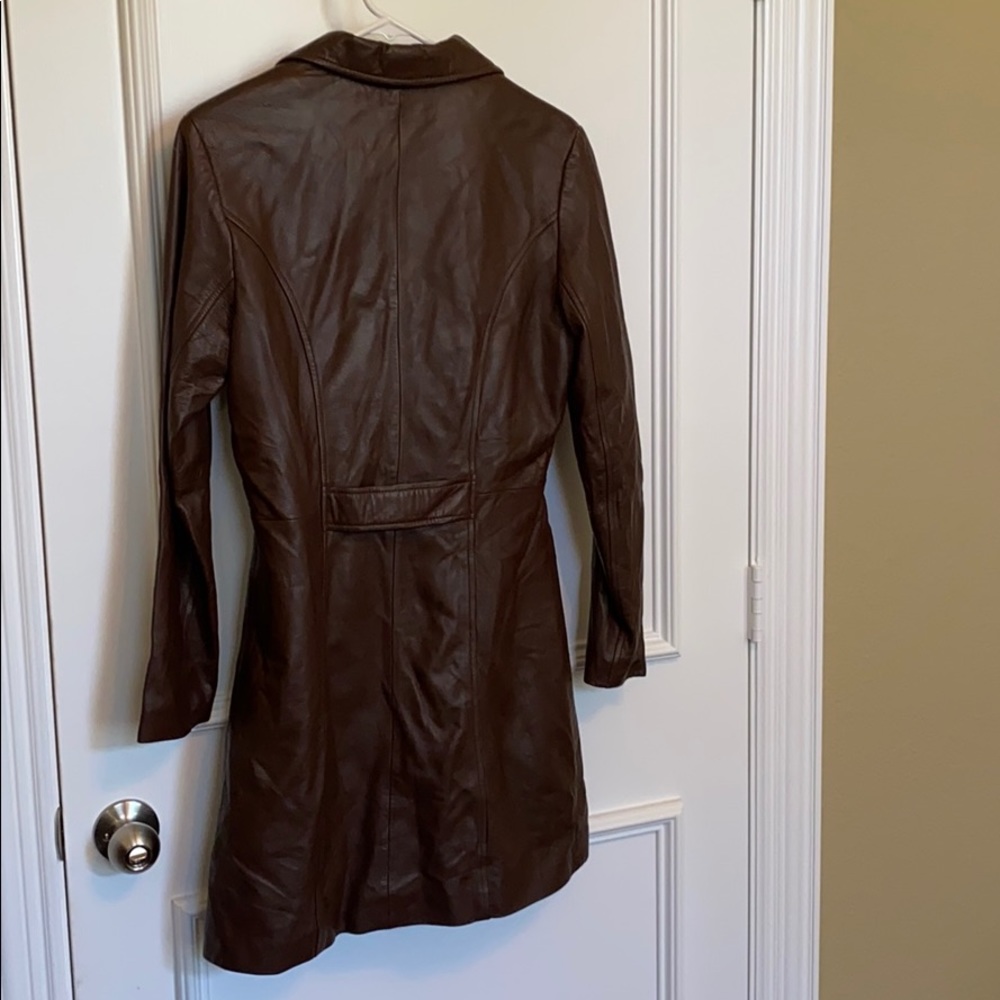 EUC BROWN LEATHER JACKET SMALL BROWN LEATHER COAT - Picture 4 of 16